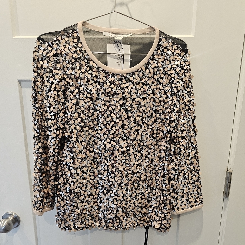 Diane von Furstenberg Kavita Sequin Top NWT Size 6 – Pink Multi Metallic Party